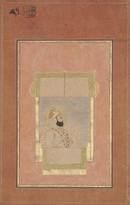 Farrukh Siyyar az ablaknál ül, kezében egy aranysarpech, 1715 körül (átlátszatlan wc és arany papíron) alkotó: Indian School