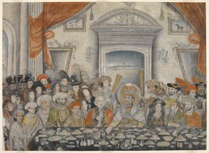 Ghazi-al-din Haidar (Nawab és 1819 után Oudh királya 1814-27) Lord és Lady Moira vendégül látja Lord és Lady Moirát egy bankettre a palotájában, 1820-22 körül (kézirat). alkotó: Indian School