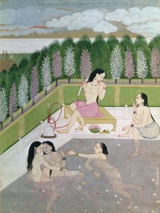 Fürdőző lányok, pahari stílus, Kangra iskola, Himachel Pradesh, 18. század
