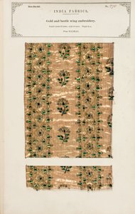 Arany- és bogárszárny-hímzésminta Madrasból, John Forbes Watson „The Collection of the Textile Manufacturers of India” című művéből, 1866-ban (vegyes technika) alkotó: Indian School
