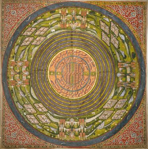 Jain diagram a világegyetemről (Jambudvipa) (guache pamutszöveten) alkotó: Indian School