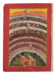 Utazás ismeretlen vidékeken, Krsna kocsijában tett utazásaiból, 1750 körül (átlátszatlan wc, papíron arany és ezüst) alkotó: Indian School