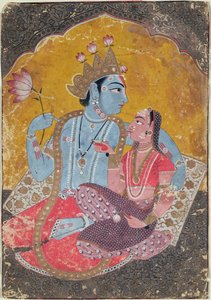 Krishna és Radha, 1690-1700 körül (átlátszatlan wc, dombornyomott arany papíron) alkotó: Indian School