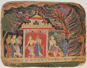 Krisnát a Forgószél-démon vitte el egy Bhagavata Puránából. 1520-30 körül (átlátszatlan wc papíron) alkotó: Indian School