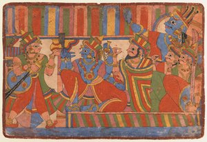 Krisna tanácsot ad a Pandava vezetőknek, 1830-50 körül (papíron átlátszatlan wc) alkotó: Indian School