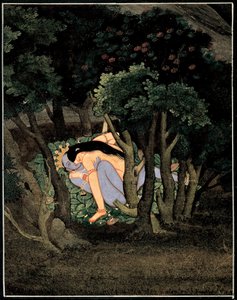 Krishna enlace par Radha (Krishna átölelte Radha) – indiai művészet, gouache papíron, 1775 körül alkotó: Indian School