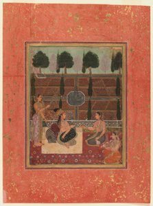 Hölgyek a teraszon, Mogul stílus, 1700-10 körül (wc aranyfoltos papíron) alkotó: Indian School