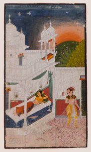 Lalita Ragini, oldal egy szétszórt Ragamala sorozatból, 1640 körül (átlátszatlan wc papíron) alkotó: Indian School