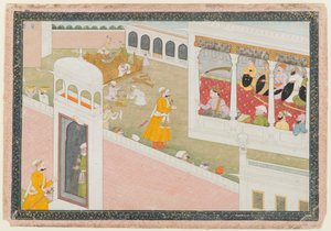 Levél egy szétszórt Hamir Hath sorozatból, 1800-1810 (átlátszatlan wc és arany papíron) alkotó: Indian School