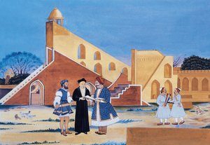 Maharadzsa Sawai Jai Singh II festmény, Jantar Mantar, Jaipur, Rádzsasztán, India (akvarell, papír) alkotó: Indian School