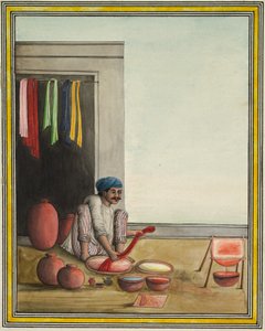 Ruhát festő férfi, 1830-as évek eleje (tinta és szín, papír) alkotó: Indian School