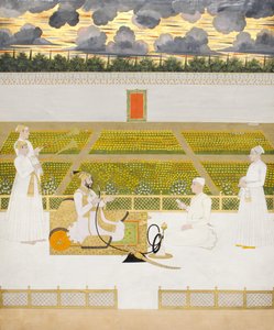 Mir Jaffar, Murshidabad Nawab udvaroncával és kísérőivel, 1760 körül (átlátszatlan wc és arany papíron) alkotó: Indian School