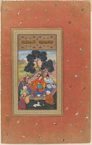 Mongol törzsfőnök és kísérői, fólió a Gulshan albumból (Rózsakert album), 1600 körül (fedő akvarell, tinta és arany, papír) alkotó: Indian School