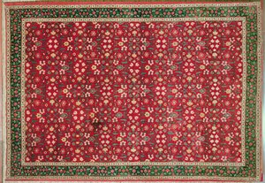 Mogul szőnyeg virágos és rácsos mintával, észak-indiai (pashmina gyapjú) alkotó: Indian School