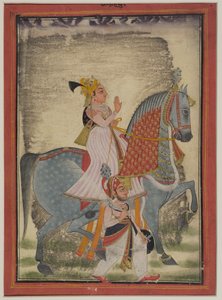 Mewar nemese, aki Nurt lovagolt egy gyalogos sais kíséretében, 1820 alkotó: Indian School