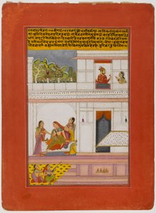 Patamanjari Ragini, oldal egy szétszórt Ragamala sorozatból, 18. század eleje (átlátszatlan wc és arany a papíron) alkotó: Indian School