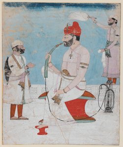 Kangra Raja Sansar Chand portréja, 1800-1810 körül (átlátszatlan wc és arany papíron) alkotó: Indian School