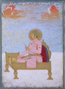 Jahangir császár (1569-1627) portréja egy trónon ül egy sarapest tartó mogul, 1720-40 körül alkotó: Indian School