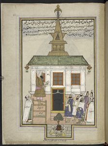 Prédikátorok és imádók Shah Hamadan fából készült mecsetjében, Srinagarban, amely eredetileg Mahakali Bhagwati szentélye volt,  86 rajz kötetbe kötve, amelyek a kasmíri mesterségeket és foglalkozásokat ábrázolják, a kézművesek munkaeszközeikkel és felszere alkotó: Indian School