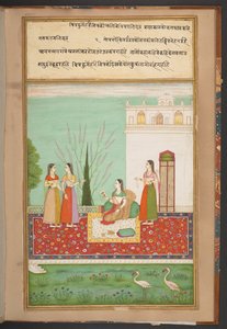 Radha rejtett találkozása [szeretőjével] egy festményen keresztül alkotó: Indian School