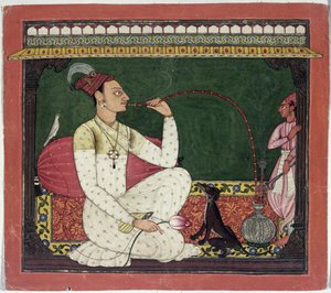 Raja Medini Pal, Inspired on the Rivers in Takri Characters Bilauria Medini Pal, Basohli, Himachal Pradesh, Pahari School, 1735 alkotó: Indian School