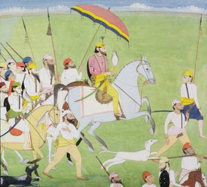 Rajah Dhian Singh (1796-1840) vadászik társaival, 1834-40 körül alkotó: Indian School