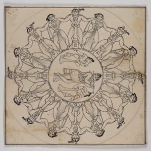 Rasa-lila (rajz) (tinta és enyhe tintamosás a papíron) alkotó: Indian School