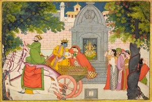 Rukmini megszökik Krsnával, fólió egy Bhagavata Puránából, 1780 körül alkotó: Indian School