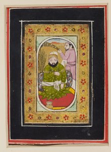 Zöld dzsámát viselő uralkodó, halotti viselővel, 18. század 2. fele (guache kartonon) alkotó: Indian School