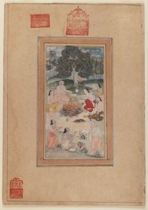 A szadhuk egy tűz körül gyűltek össze, 1600 körül (wc papíron) alkotó: Indian School