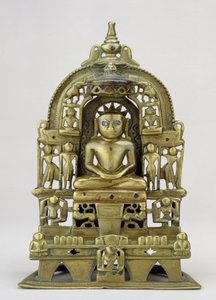 A Jain Tirthankara Kuntanatha ülő képe, Vasantagarh, Dél-Rajasthan, 1476 (sárgaréz réz- és ezüstberakással)