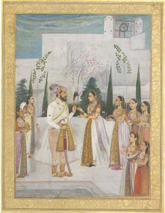 Shah Jahan ékszereket ajándékoz egy hercegnőnek alkotó: Indian School