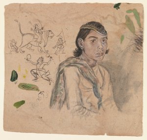 Tanulmány egy fiatalról, 1800 körül (tinta és világos szín a papíron) alkotó: Indian School