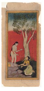 Az égi nimfa könyörög a bölcshez, 1600 körül (átlátszatlan wc és arany papíron) alkotó: Indian School