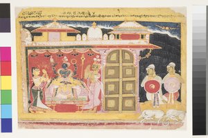 Visnu imádata Krisna születésekor, 1560 előtt (papíron átlátszatlan wc) alkotó: Indian School