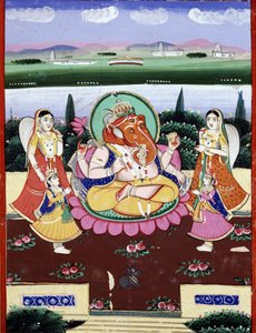Az istenség Ganesha (Ganesh vagy Ganapati), Shiva és Parvati lánya. századi indiai népszerű nyomtatvány. alkotó: Indian School