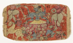 Kali istennő harcol a démonokkal, Durga megtámadja a Shambha és Nishumbha démonokat (papíron átlátszatlan wc) alkotó: Indian School