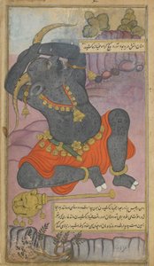 2. kötet, 208. Kumbhakarna ásít, miközben felriad az álomból (átlátszatlan akvarell, tinta és arany a papíron) alkotó: Indian School