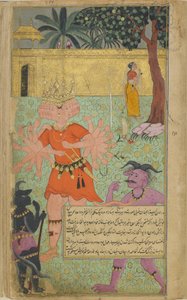 Vol.2 fol.258 Suparsva ráveszi Ravanát, hogy kímélje meg Sitas életét (átlátszatlan akvarell, tinta és arany a papíron) alkotó: Indian School