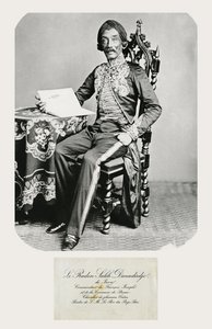 Raden Saleh portréja és hívókártyája, 1850-70 körül (bw fotó és metszet)