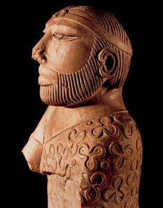 Az Indus-völgy civilizációja: pap király fa mellszobra. Kr.e. 2000 körül. A pakisztáni Mohenjo-Daro webhelyről. Pakisztáni Nemzeti Múzeum, Karacsi. alkotó: Indus Valley Civilization