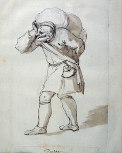 Megrakott hordár (toll és tinta papíron) alkotó: Inigo Jones