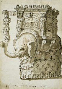 Tervezés elefántversenyhez (toll és tinta papíron) alkotó: Inigo Jones
