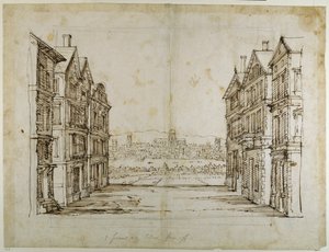 Angol házak Londonnal és a Temzével messze (toll és tinta papíron) alkotó: Inigo Jones