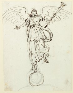 Hírnév, előzetes vázlat, 1631 körül (toll és tinta papíron) alkotó: Inigo Jones