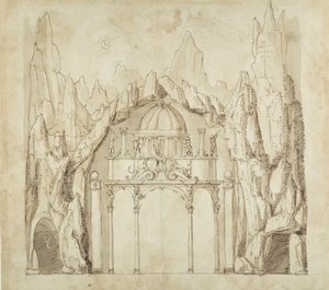 Palota egy barlangban, 1611 körül (toll és tinta papíron) alkotó: Inigo Jones
