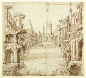 The Fallen House of Chivalry, 1610 körül (toll és tinta papíron) alkotó: Inigo Jones