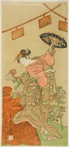 The Actor Iwai Hanshiro IV as Otatsu-gitsune in the Play Nue no Mori Ichiyo no Mato, Performed at the Nakamura Theater in the Eleventh Month, 1770 alkotó: Ippitsusai Bunchō