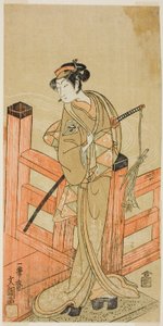 A színész, Nakamura Matsue I, mint Tsuchiya Umegawa, Oyodo (?) női szumóbirkózóként álcázott Naniwa no Onna-zumo (?) színdarabban, a Nakamura Színházban (?) a hatodik hónapban, 1770 (?) alkotó: Ippitsusai Bunchō