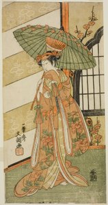 A színész, Onoe Tamizo I Nishikigi szerepében a Mutsu no Hana Ume no Kaomise című darabban, az Ichimura Színházban a tizenegyedik hónapban, 1769 alkotó: Ippitsusai Bunchō